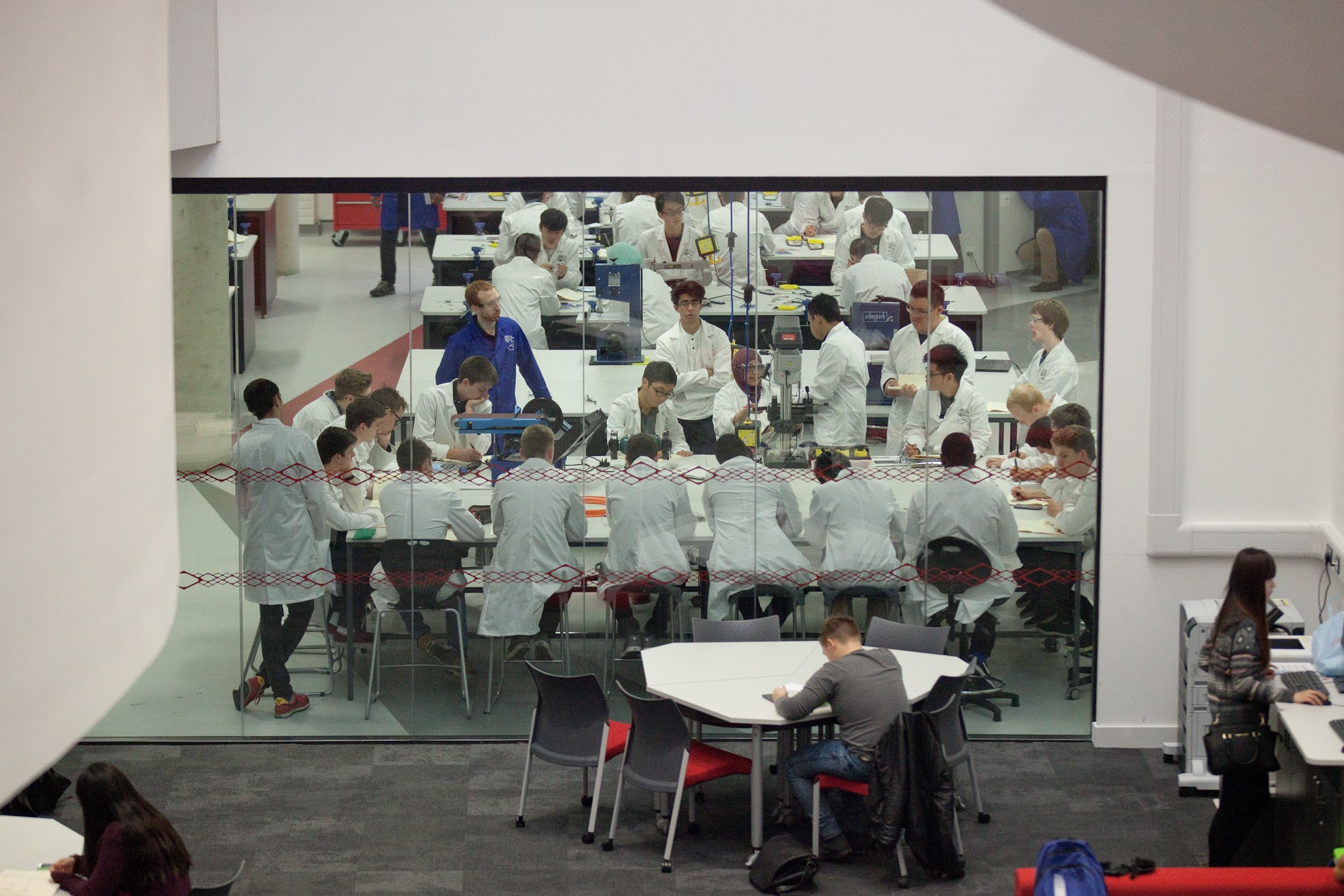 Ariel view of students working in the Diamond