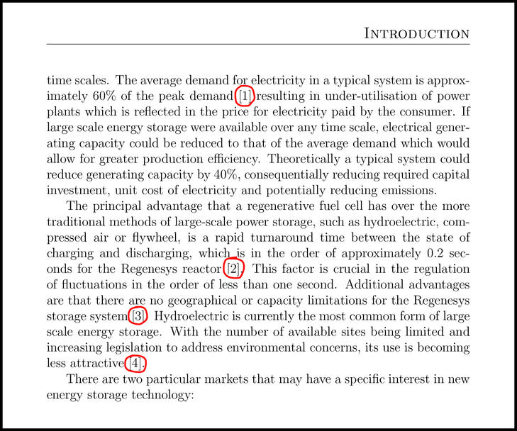 A short excerpt from a report. At the end of certain sentences there are numbers in square brackets, denoting a citation.