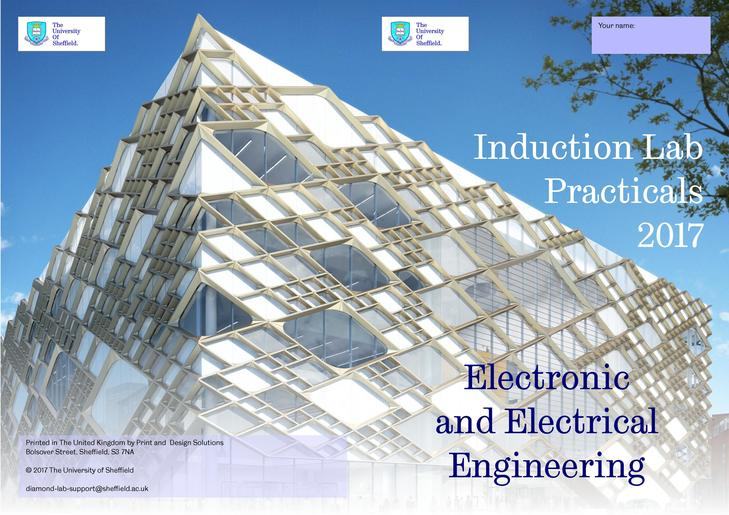 The cover of a lab book from the University of Sheffield's Department of Electronics and Electrical Engineering.