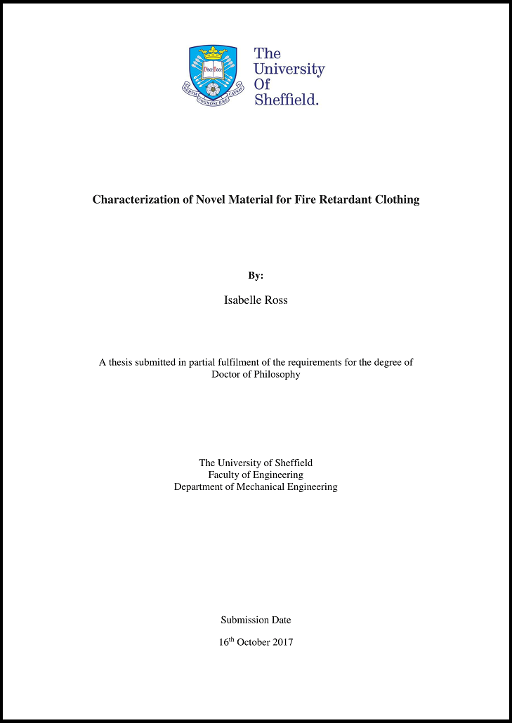 An example of a title page for a PhD thesis following the institutional standards of the University of Sheffield.