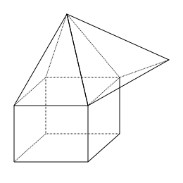 A pyramid element being used to join a hex to a tet. The 4 sided face of the pyramid joins to the hex and the 3 sided face of the pyramid joins to the tet.