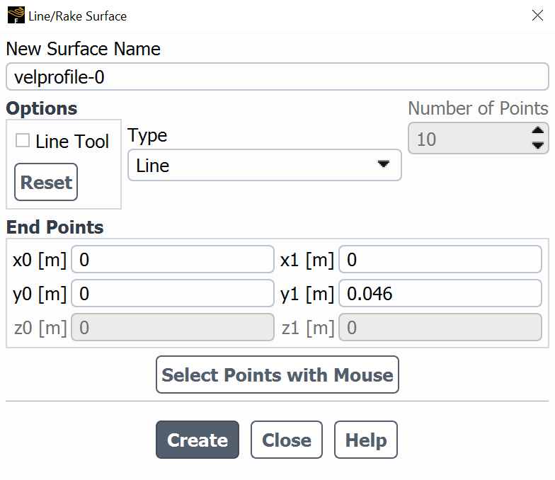 Screenshot of the window to input the parameters to create a line.