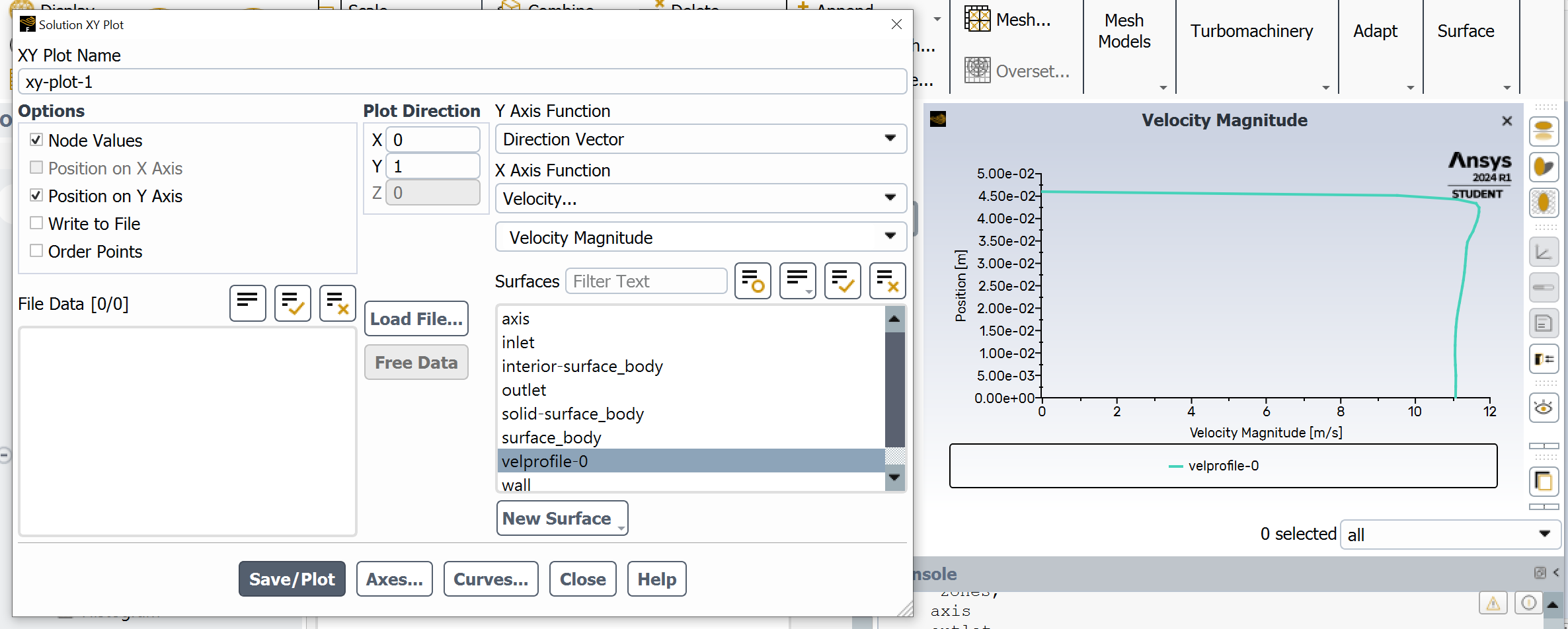 Screenshot of the window to input the parameters to create a line.