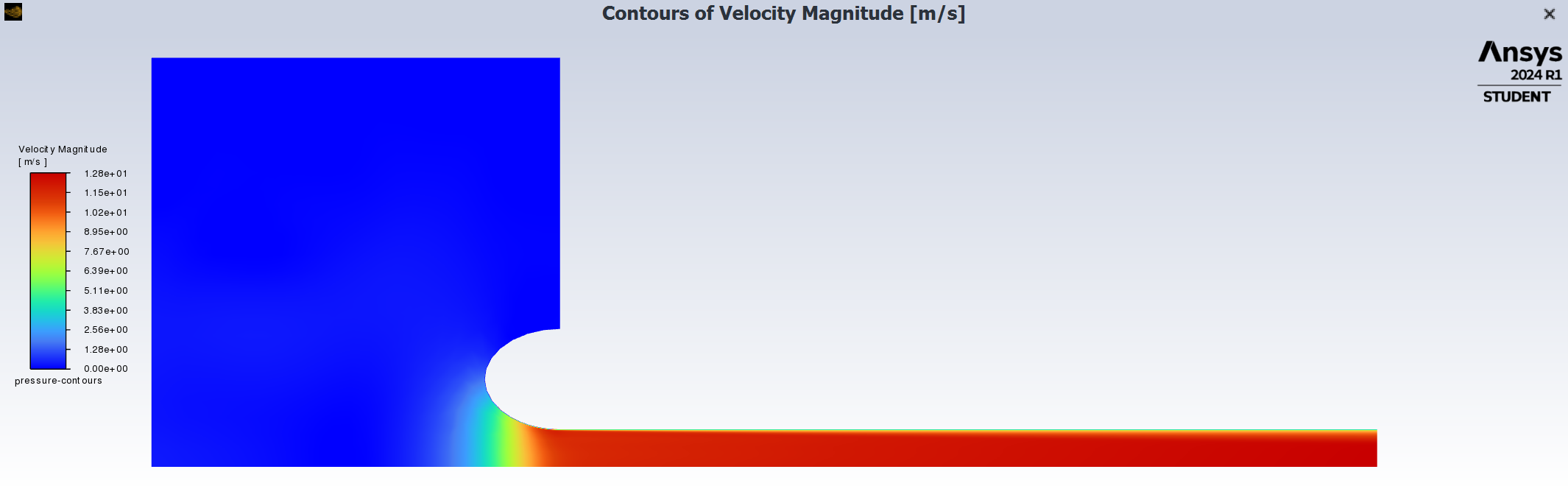 Screenshot of the velocity magnitude contours displayed in the Fluent Graphics window