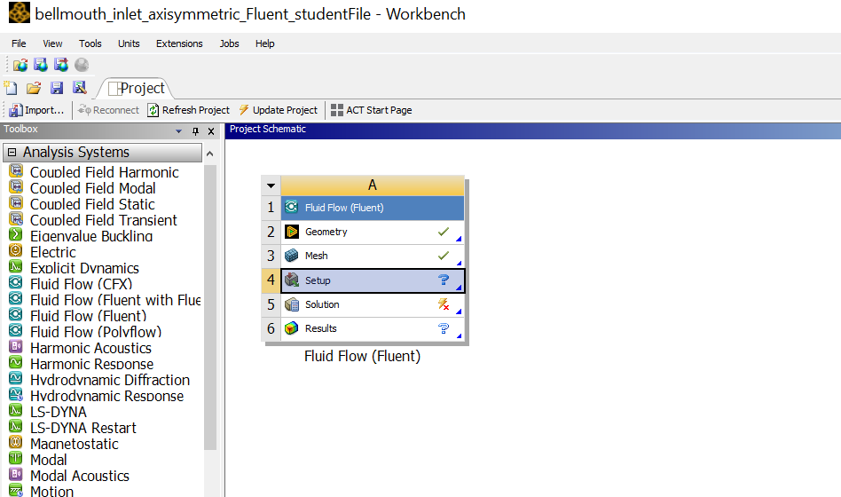 Screenshot showing the Ansys workbench items for the Cylinder, Cone, and Rounded Bottle Rockets