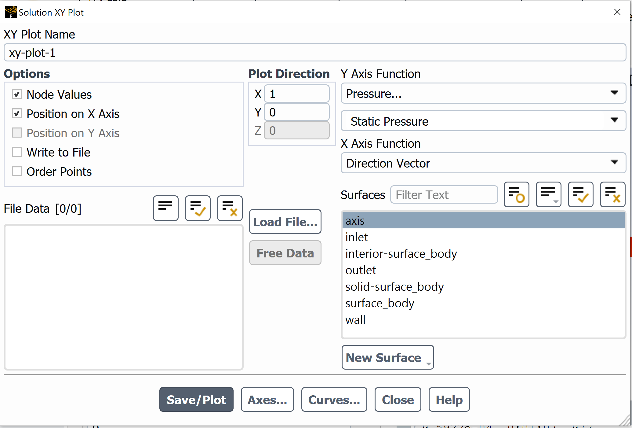 Screenshot of the static pressure contours displayed in the Fluent Graphics window